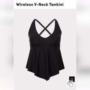 Torrid Wireless V-Neck Tankini swim top black 3x